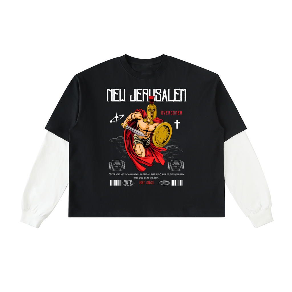 Layered Contrast Sleeve Cotton T-Shirt