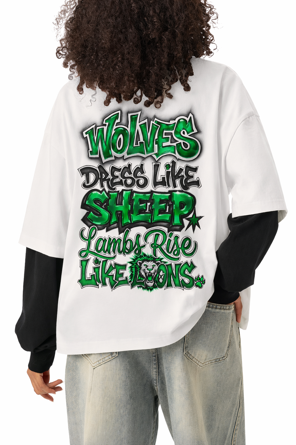 Emerald Grafiti Contrast Sleeve Cotton T-Shirt