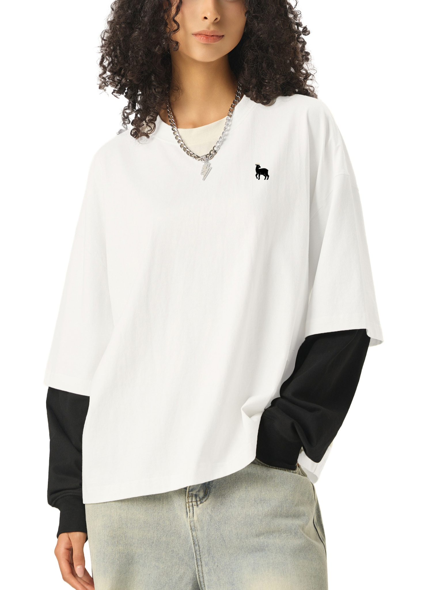 Emerald Grafiti Contrast Sleeve Cotton T-Shirt