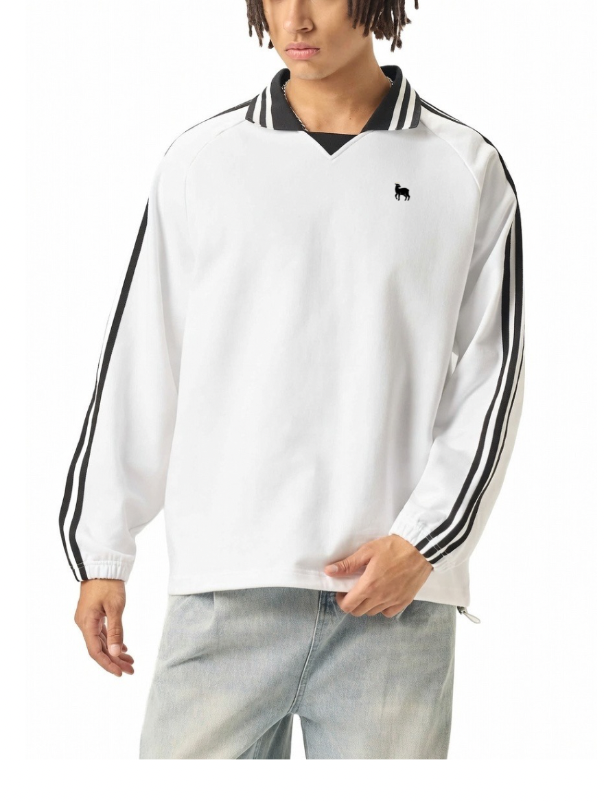 BLOD OF THE LAMB Contrast Striped Lapel Collar Sweatshirt