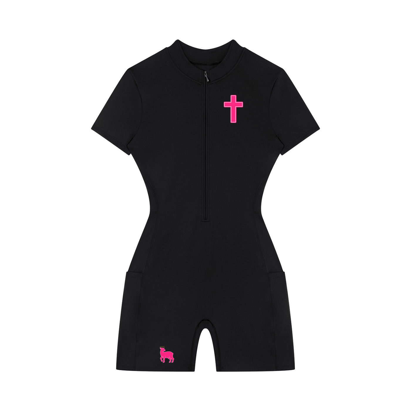 Pink Cross Women's Quarter-Zip Short Sleeve Romper