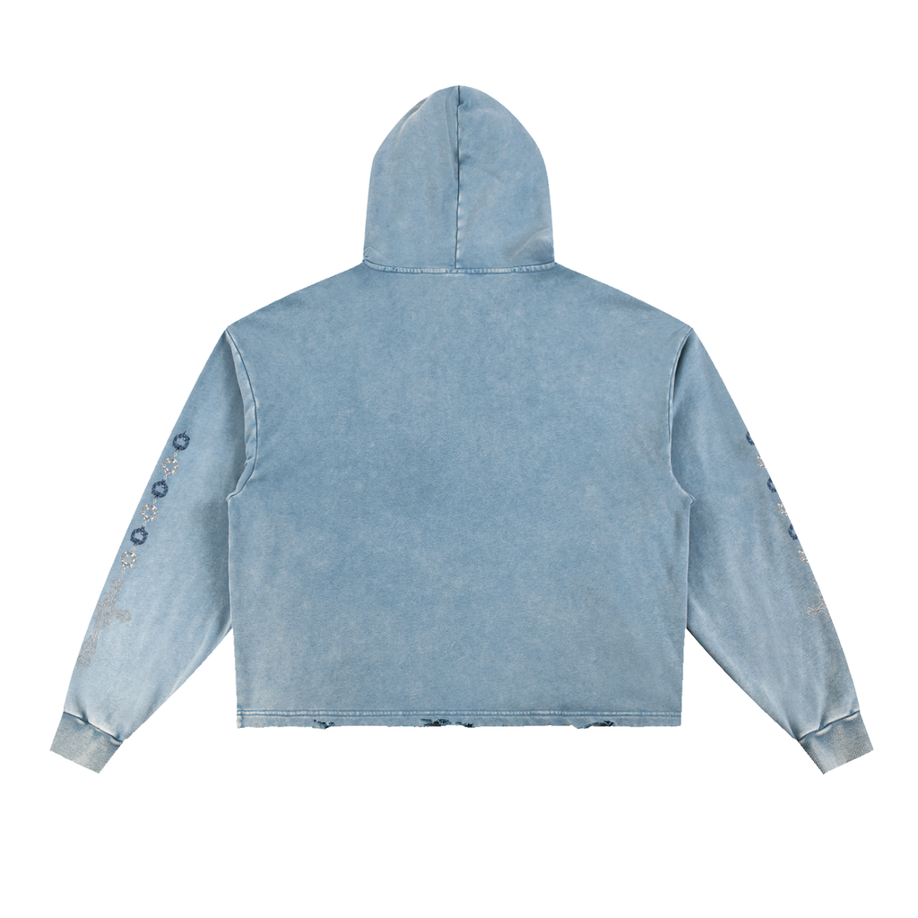 Vintage Washed Frayed-Hem Hoodie