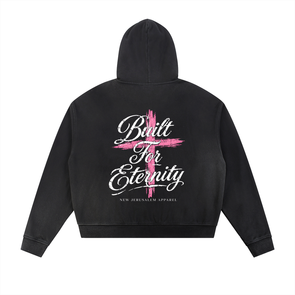 Sun Fade Frayed Raw Edge Fleece Zip Hoodie