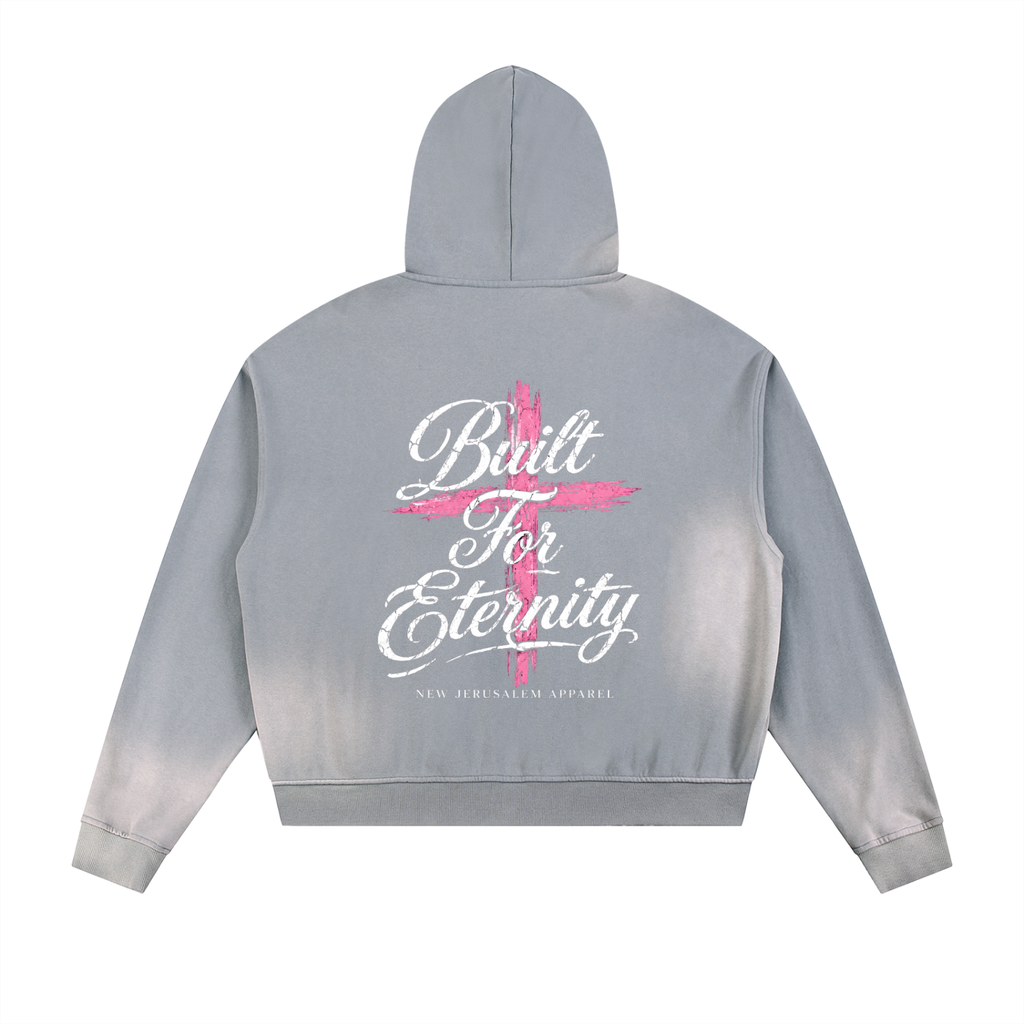 Sun Fade Frayed Raw Edge Fleece Zip Hoodie